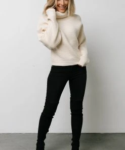 LUM Whitney Ribbed Turtle Neck Sweater | Cream Tops