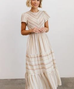POL Dresses Willow Smocked Maxi Dress | Tan Striped
