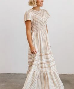 POL Dresses Willow Smocked Maxi Dress | Tan Striped