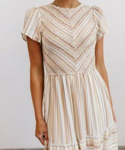 POL Dresses Willow Smocked Maxi Dress | Tan Striped