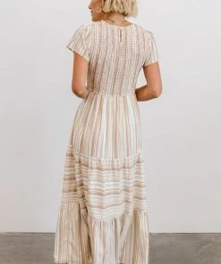 POL Dresses Willow Smocked Maxi Dress | Tan Striped