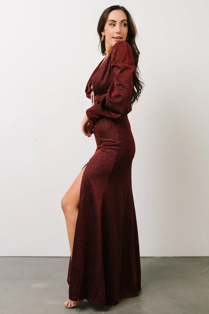 Soi Dresses Zae Shimmer Gown | Merlot 4 Soi Dresses Zae Shimmer Gown | Merlot