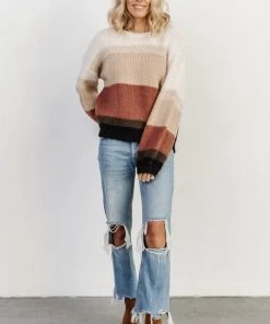 LUM Zaine Color Block Sweater | Natural + Clay Tops