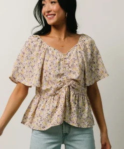 HAY Zale Peplum Top | Yellow + Lavender Tops