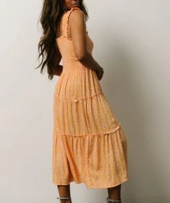 BS Zella Smocked Midi Dress | Orange + Pink Print