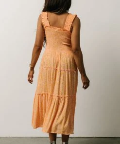 BS Zella Smocked Midi Dress | Orange + Pink Print