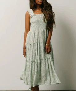 BS Zella Smocked Midi Dress | Sage Print Dresses