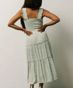 BS Zella Smocked Midi Dress | Sage Print Dresses