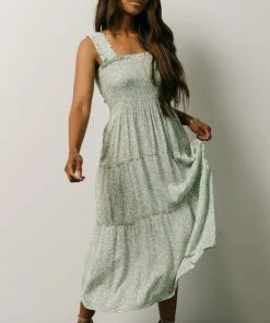 BS Zella Smocked Midi Dress | Sage Print Dresses
