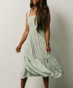 BS Zella Smocked Midi Dress | Sage Print Dresses