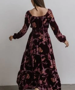 BB Custom Dresses Zeta Velvet Maxi Dress | Plum Floral