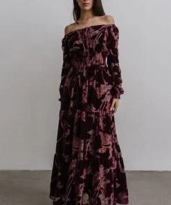 BB Custom Dresses Zeta Velvet Maxi Dress | Plum Floral