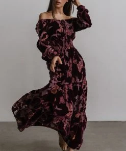 BB Custom Dresses Zeta Velvet Maxi Dress | Plum Floral