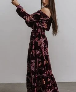 BB Custom Dresses Zeta Velvet Maxi Dress | Plum Floral