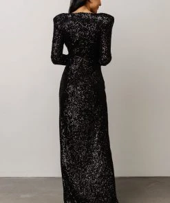 RR Zurich Long Sleeve Sequin Gown | Black