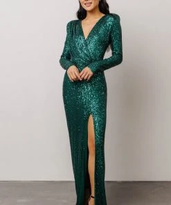 RR Zurich Long Sleeve Sequin Gown | Emerald